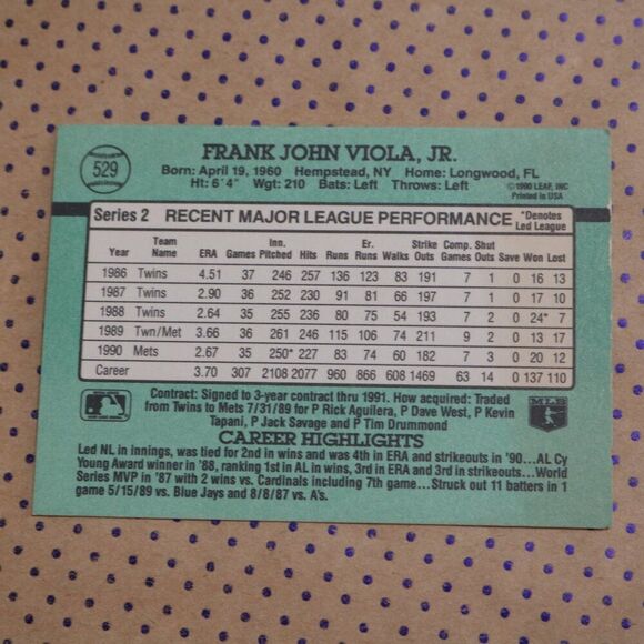 Frank Viola #529 Baseball Card - Picture 2 of 2
